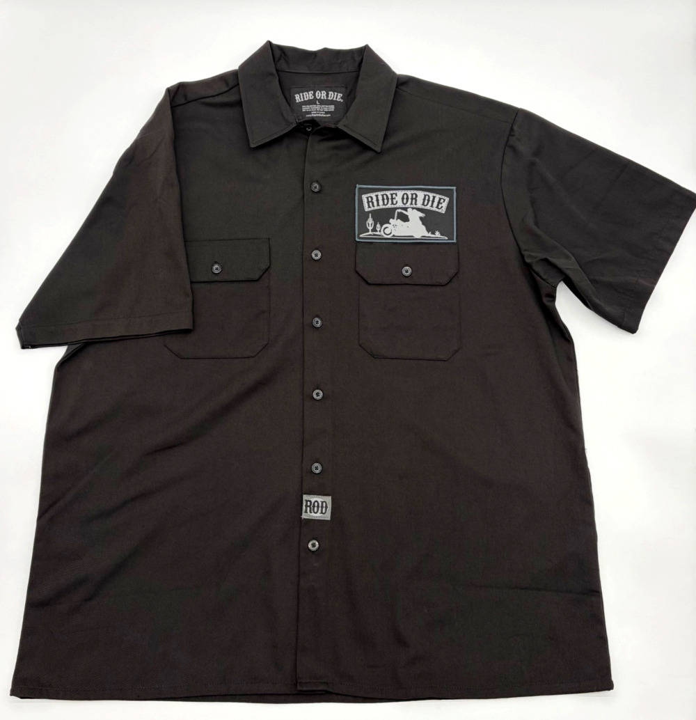 Ride or Die Men's Large Black Short Sleeve Button Shirt - Motorcycle Mexican